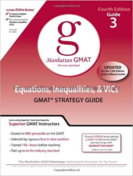 Manhattan GMAT guide 3 : equations, inequalities, ...
