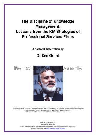 The discipline of knowledge management : lessons f...