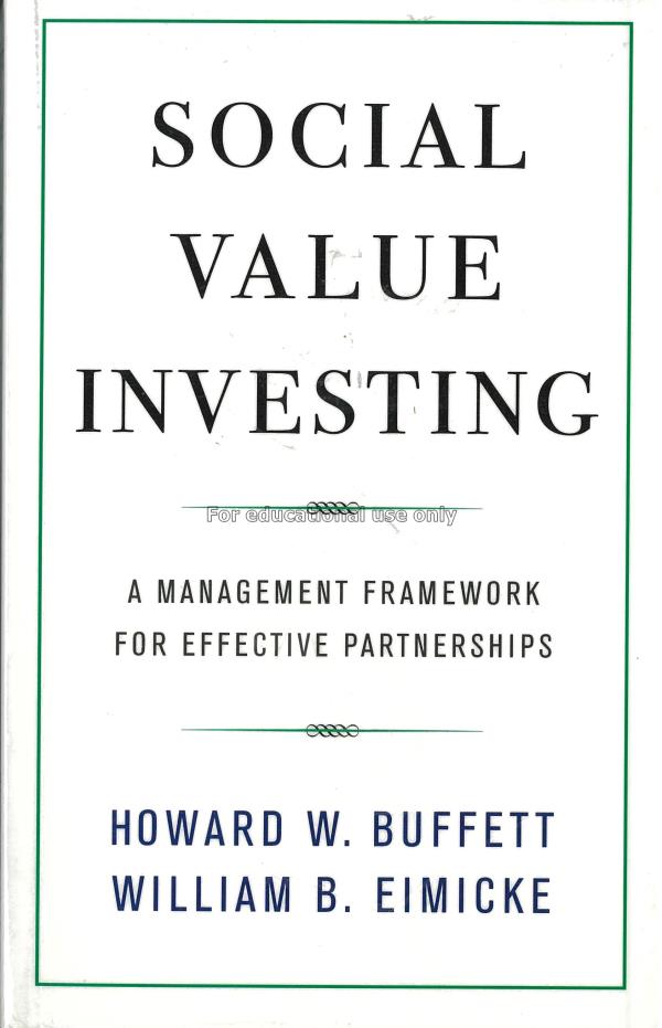 Social value investing :  a management framework f...