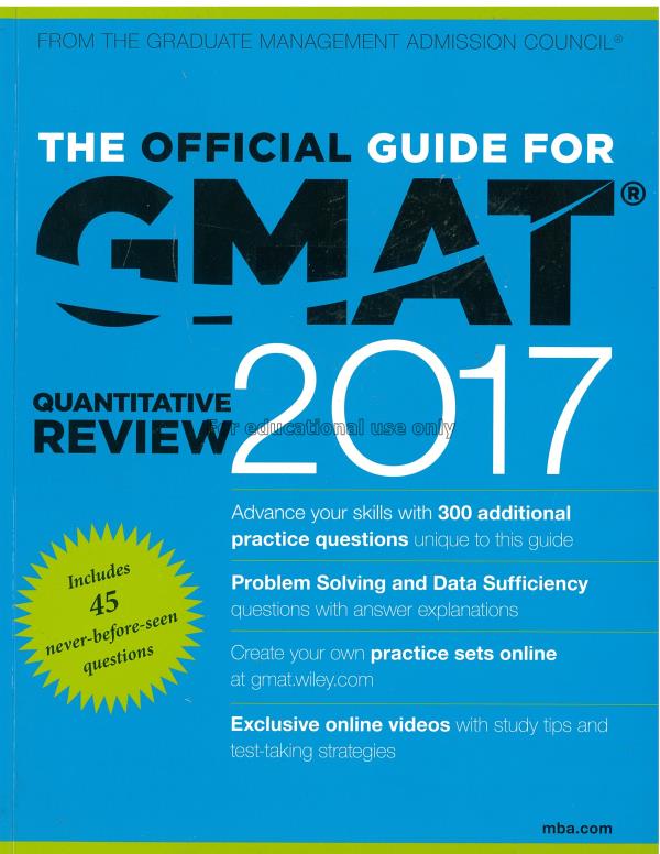  GMAT quantitative review : the official guide /  ...