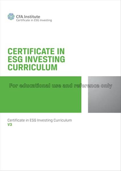 Certificate in ESG investing curriculum (V3): ESG ...